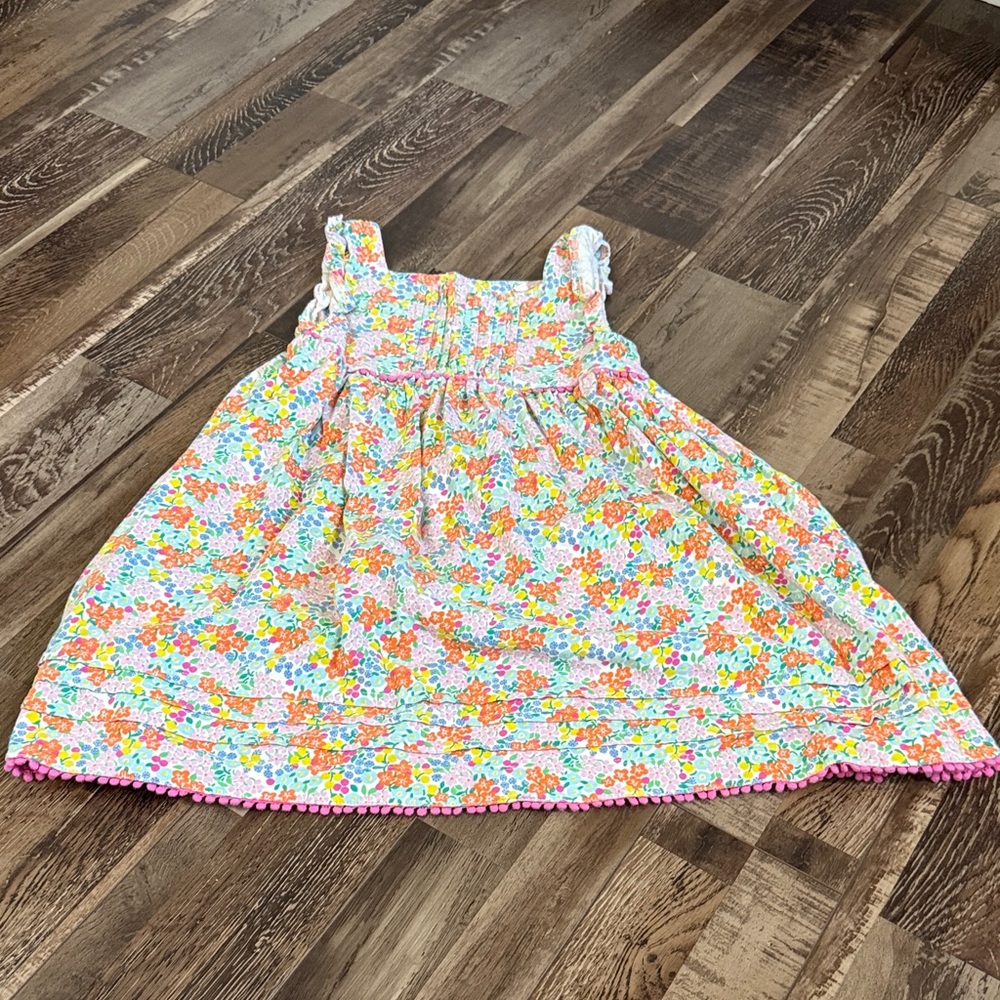 Mini Boden White Floral Sundress with Pink Trim